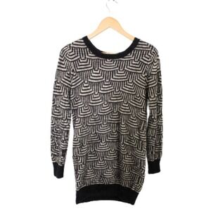 Katsumi Tunic Sweater Womens Medium Fuzzy Geometric Black Bone Long Sleeve Knit